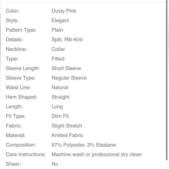 Solid Split Hem Fitted Dress Dusty Pink Size M (6) - Picture 4 of 4